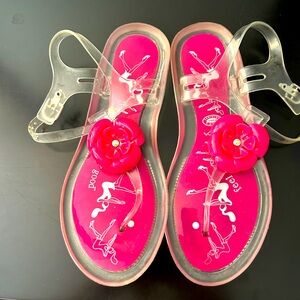 Clear sandals with pink flower
